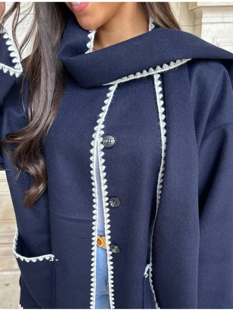 Selene Embroidered Coat with Matching Scarf