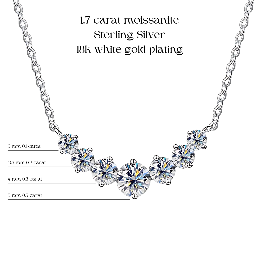 Aurora Luxe Moissanite Necklace
1.7 carat sterling silver, 18k white gold plating