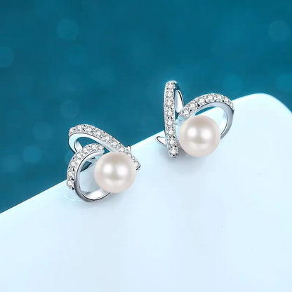 Heart-Shaped Moissanite & Pearl Earrings