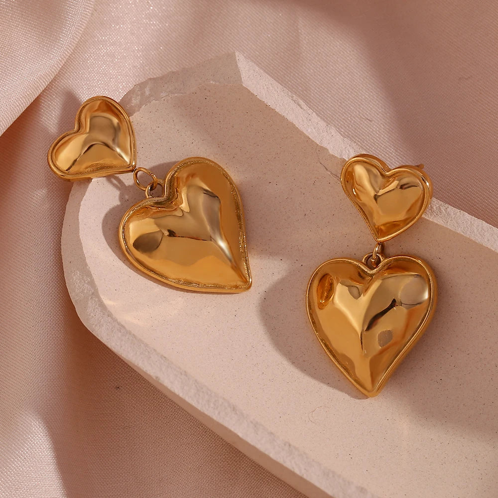 Amara Double Heart Drop Earrings