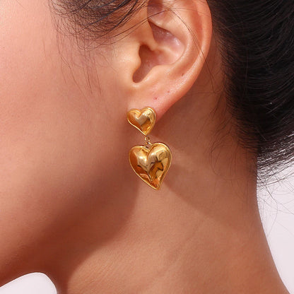 Amara Double Heart Drop Earrings