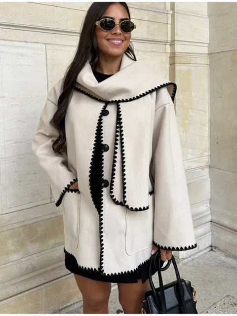 Selene Embroidered Coat with Matching Scarf