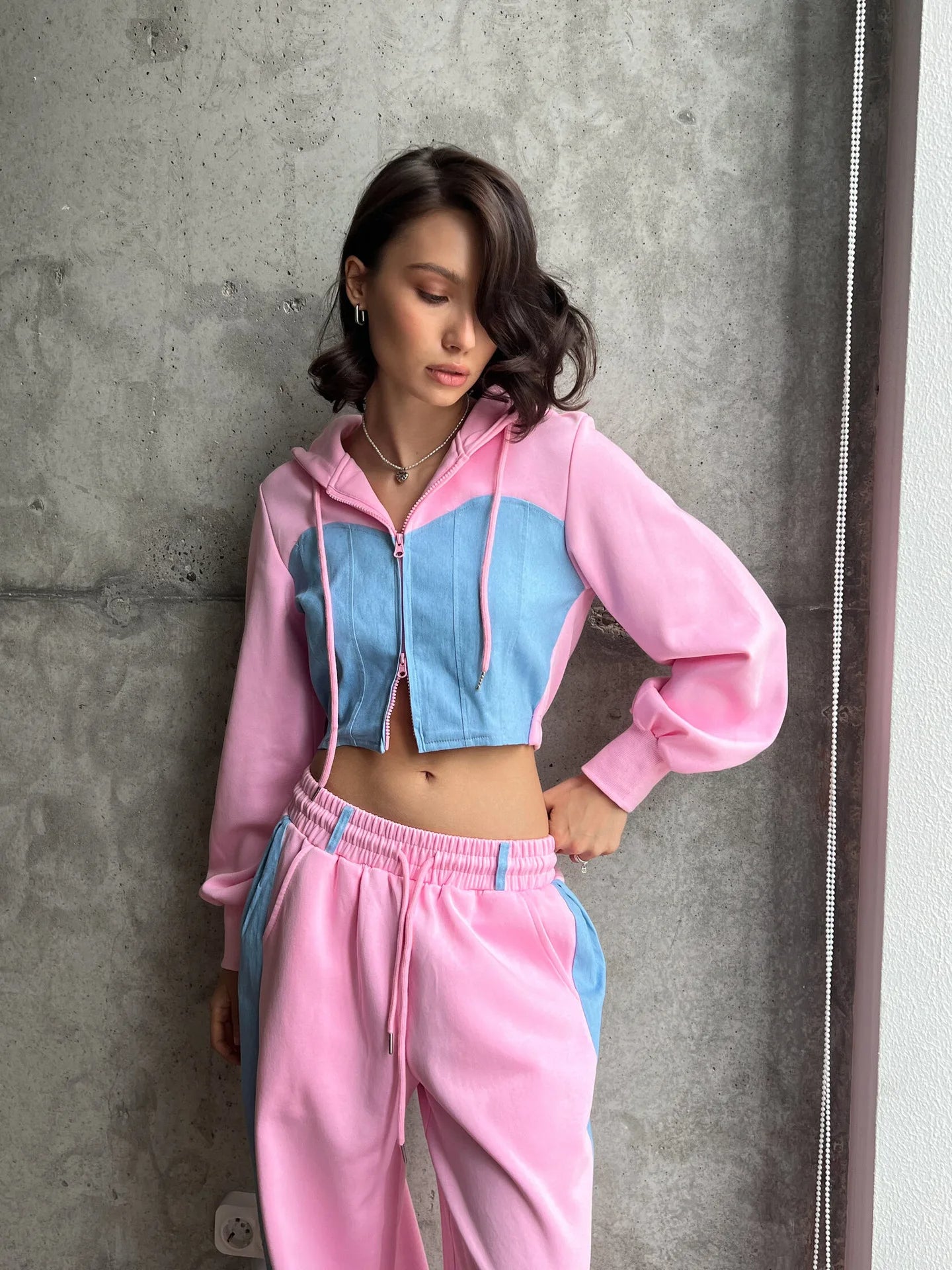 Casual Color Block Hoodie and Sweatpants Set - Primesen