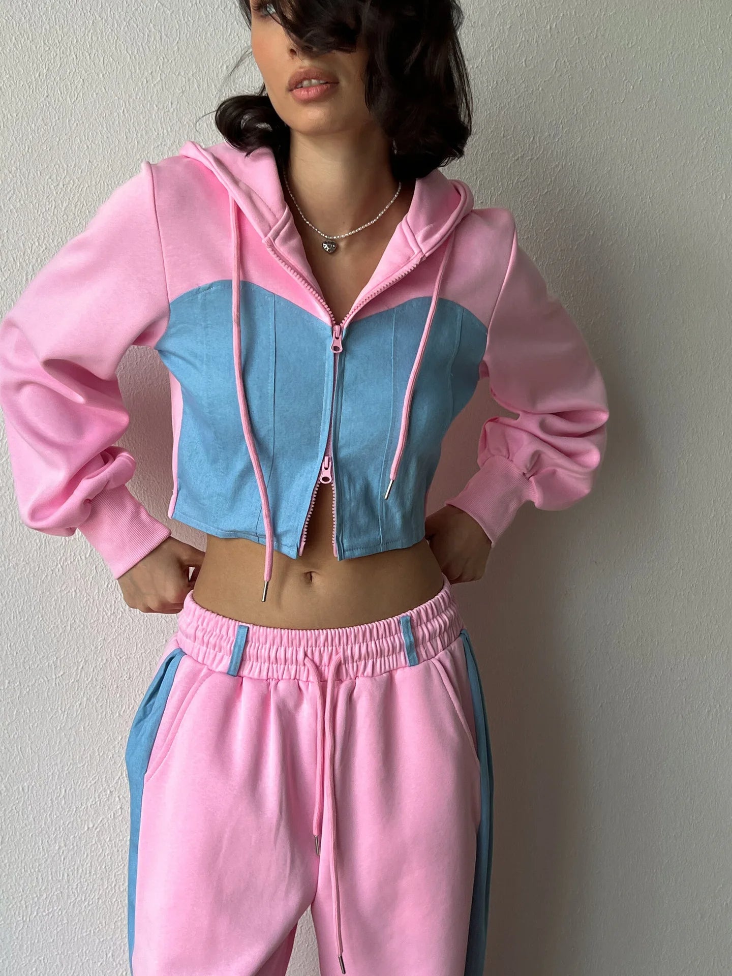 Casual Color Block Hoodie and Sweatpants Set - Primesen