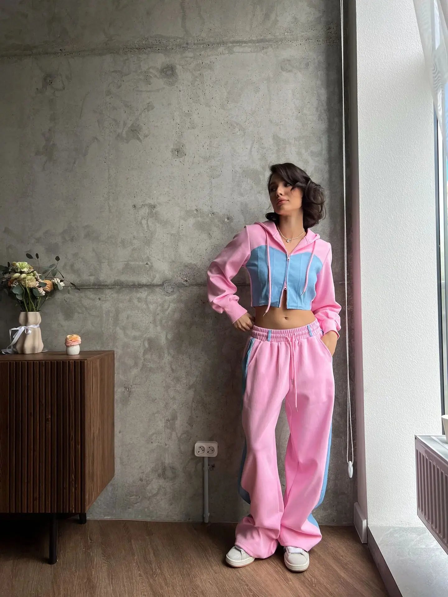 Casual Color Block Hoodie and Sweatpants Set - Primesen