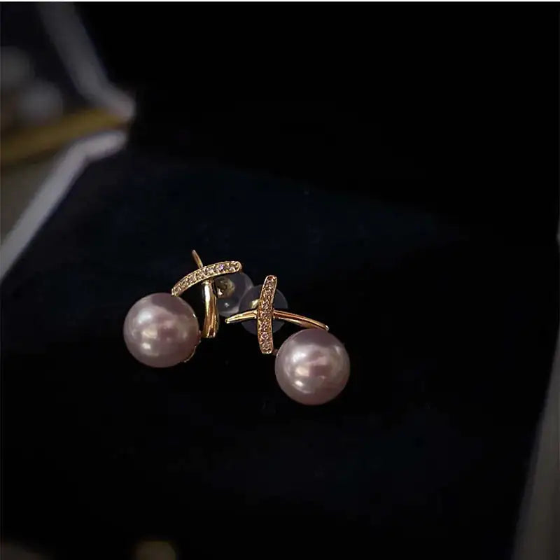 Daphne Gold Pearl Stud Earrings